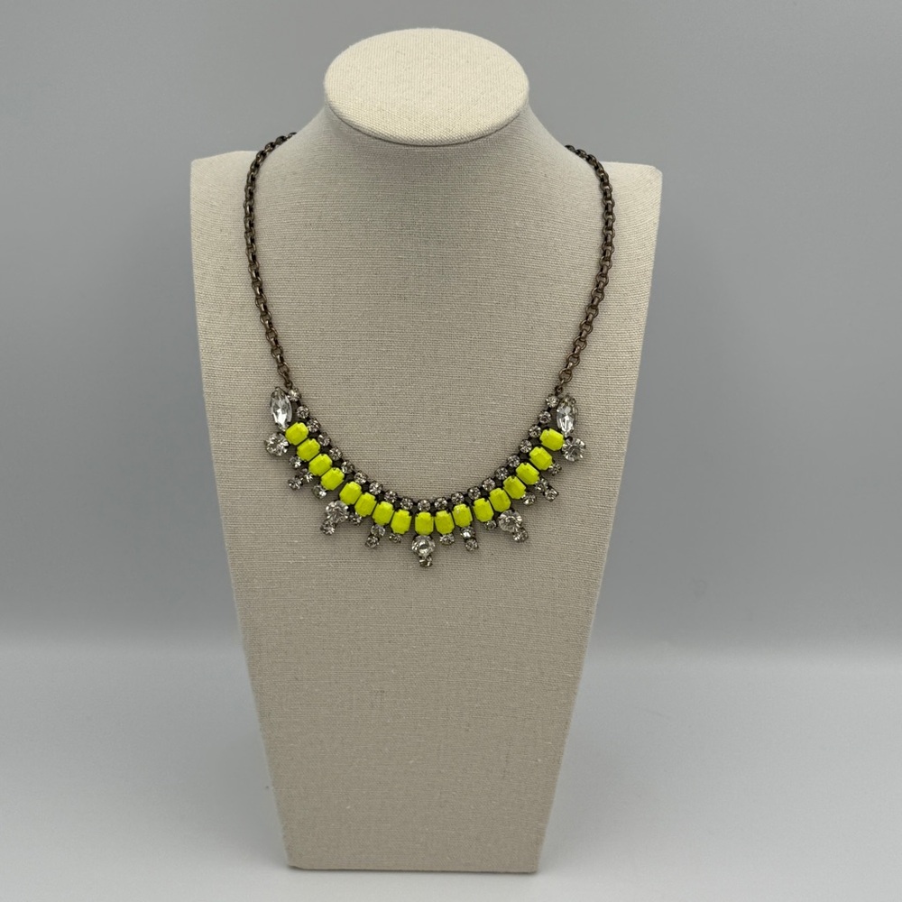 J.Crew Neon Yellow Crystal Statement Necklace - Festival, Rave